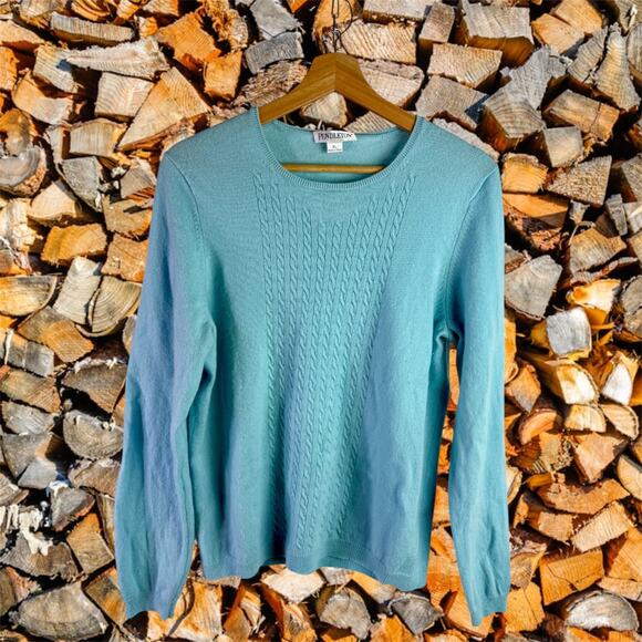 Pendleton Women's XL (Fits Sz Large) Baby Blue Cashmere Cable Knit Front Sweater - Picture 1 of 8